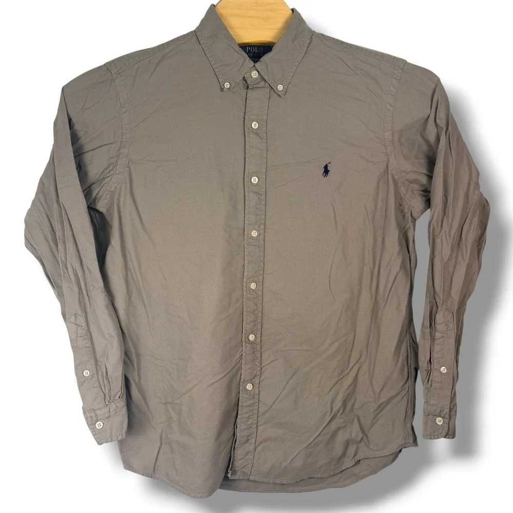 Polo Ralph Lauren Button Down Shirt Men Large Gray Classic Fit Blue Pony Office - Picture 2 of 11
